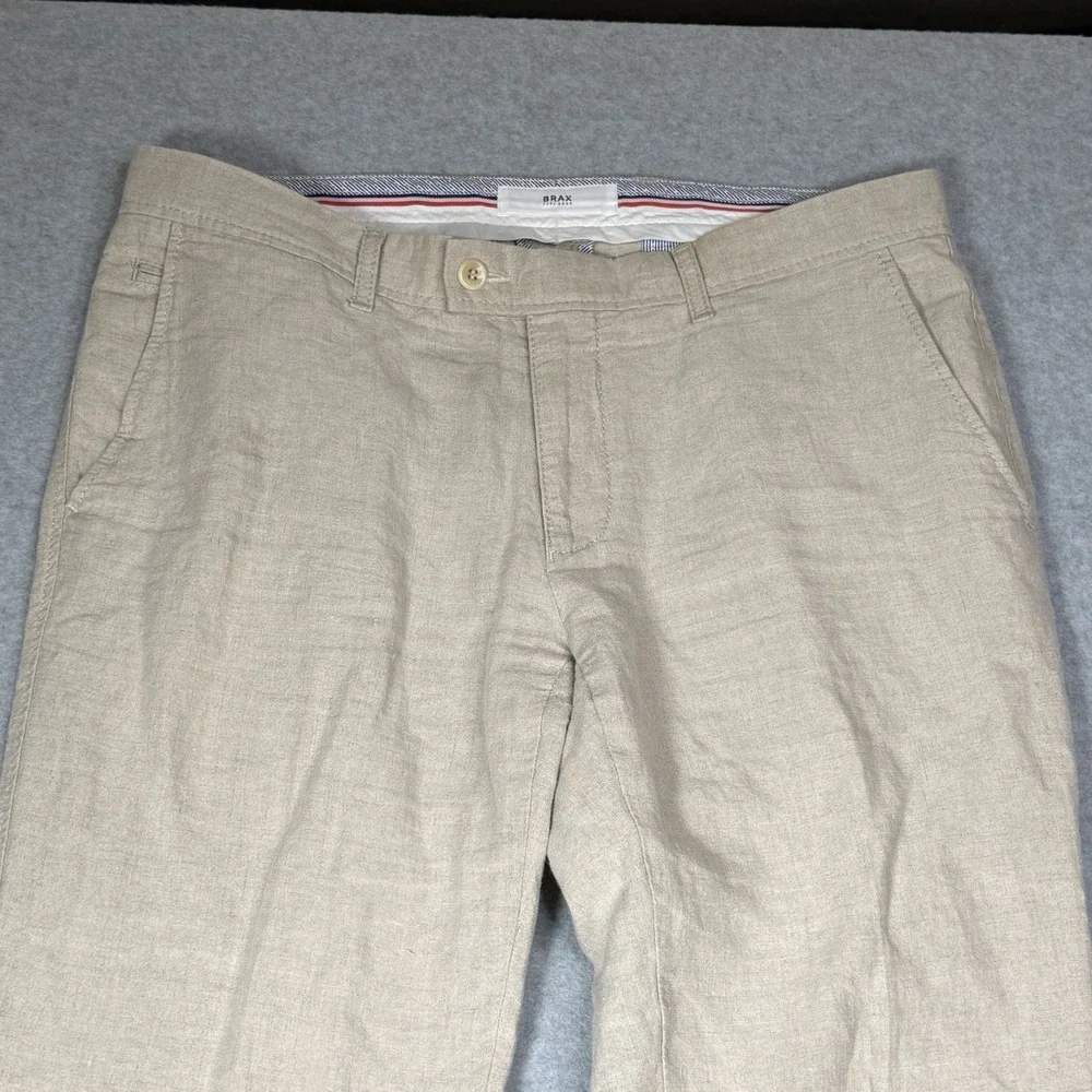 Brax Evans 100% Linen Men's 36x34 Beige Casual Business Dress Pants Summer
